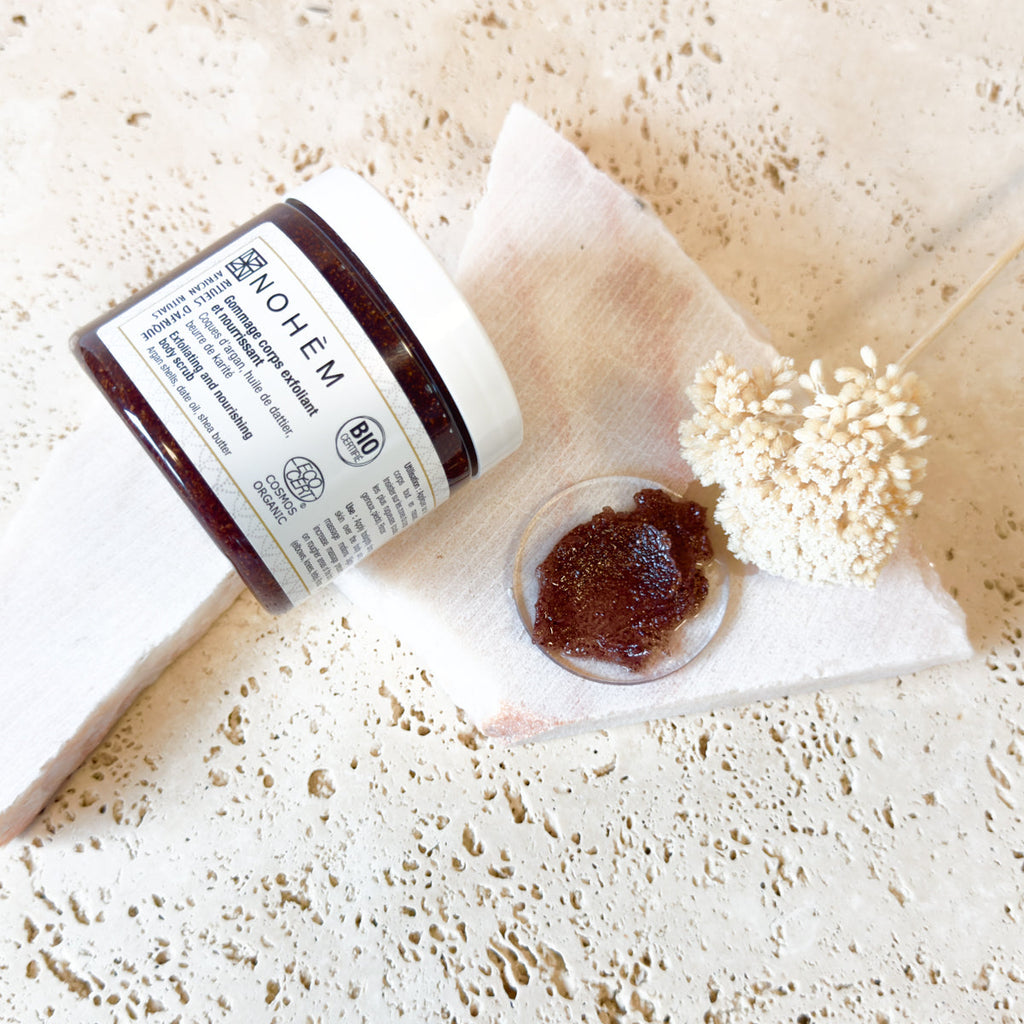 A body scrub that exfoliates the skin and leaves a delicate moisturizing veil